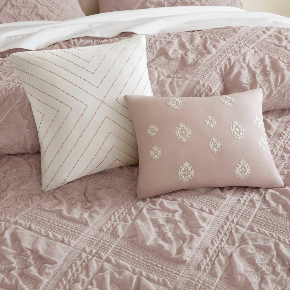 5-Piece Full/Queen 5 Piece Sculpted jacquard comforter set,Pink Media 15