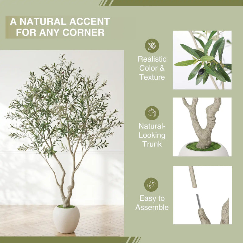 8FT Artificial Olive Tree With Decorative White Pot, Tall Indoor & Covered Outdoor Decorative Tree, 1pc/set