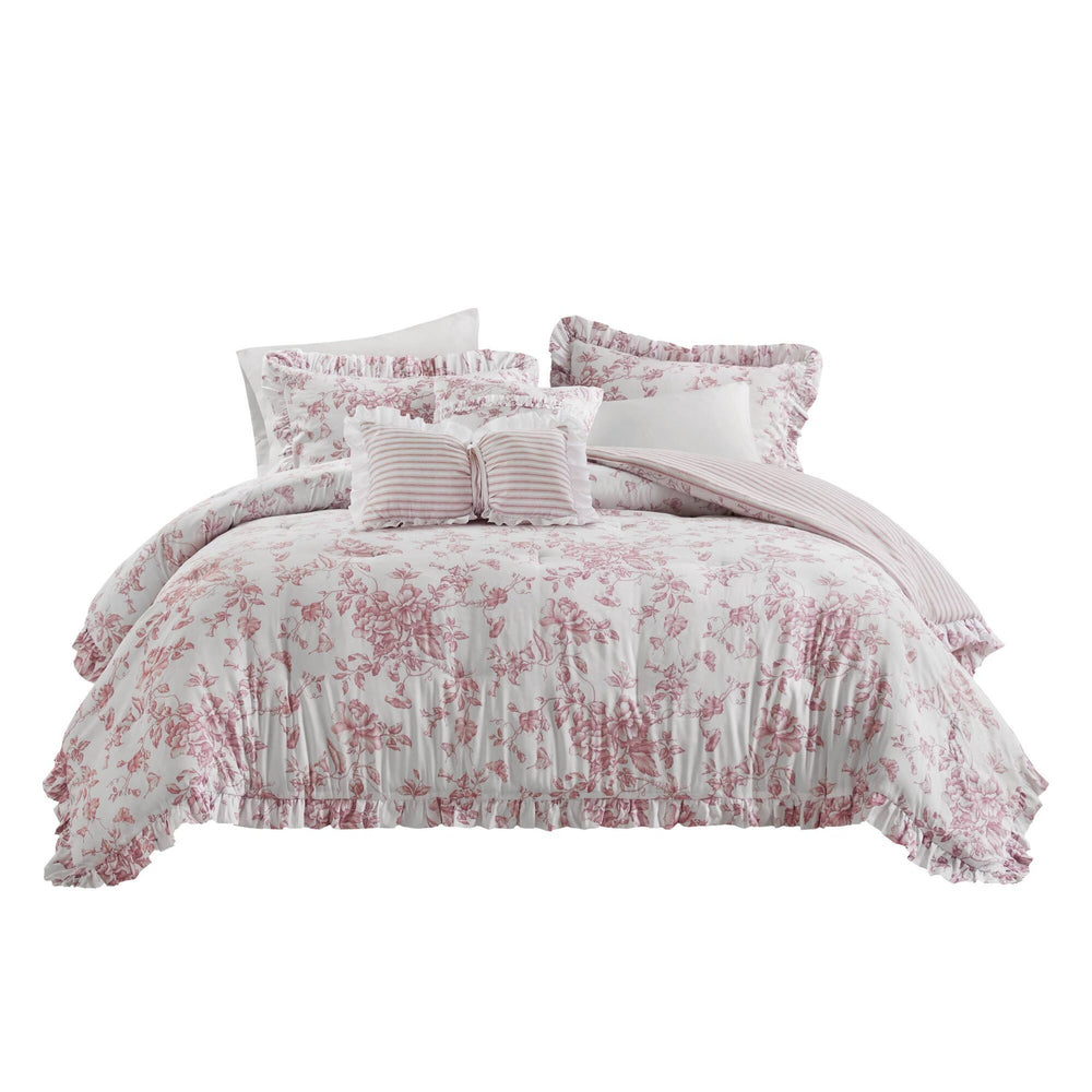 5 Pieces King Comforter Set with Decorative Pillows,Pink Media 8