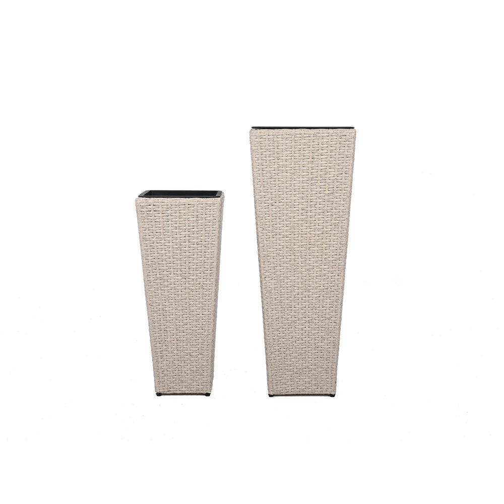 Outdoor PE Wicker Flower Pots, 2-Pcs Set, Beige Media 5