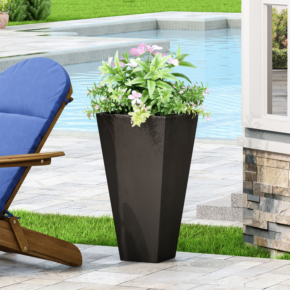 13' Outdoor Modern MGO Small Cast Stone Planter, Black Media 4