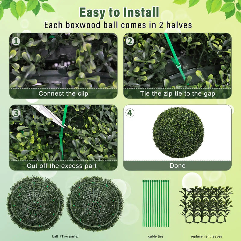 Artificial Boxwood Topiary Balls 18.5IN Green Outdoor Decorative Spheres for Garden Porch Patio Planter, 2pcs Set Plastic
