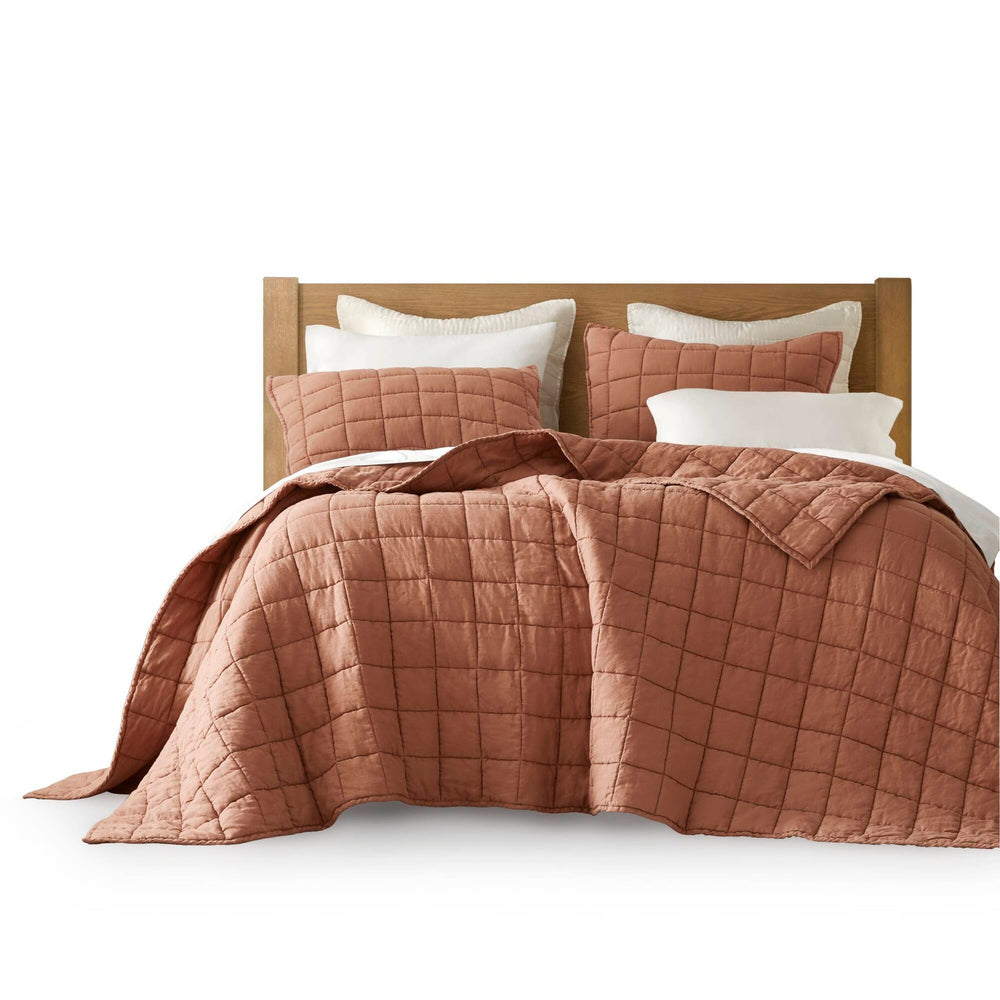 3-Piece Full/Queen Linen Garment Washed Quilt Set,Clay Media 17