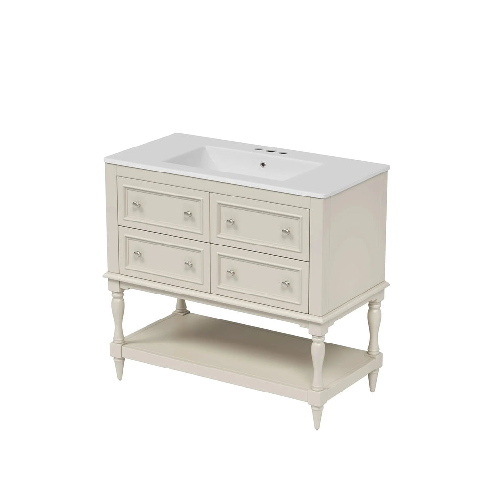 Bathroom Vanity Ceramic Sink Solid Wood Cabinet Beige 36 Inch Free Standing Media 13