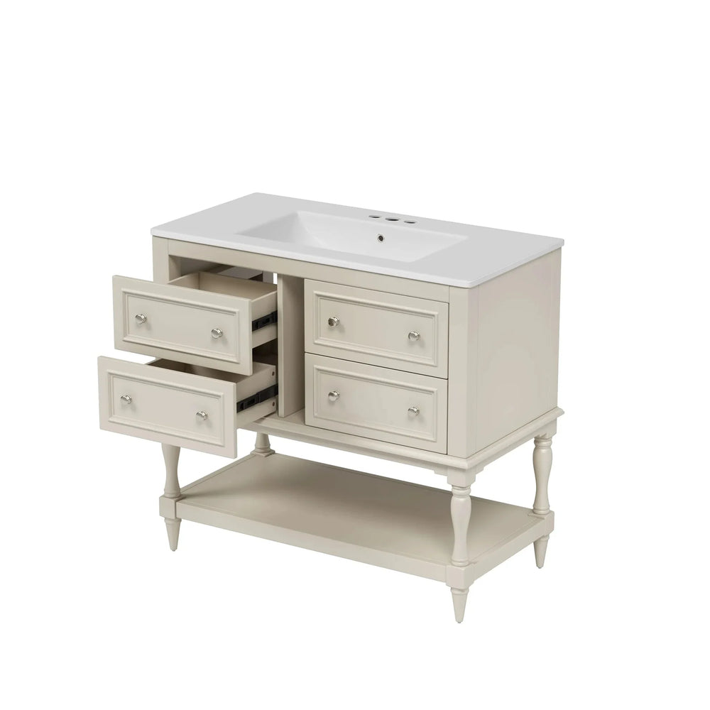 Bathroom Vanity Ceramic Sink Solid Wood Cabinet Beige 36 Inch Free Standing Media 15
