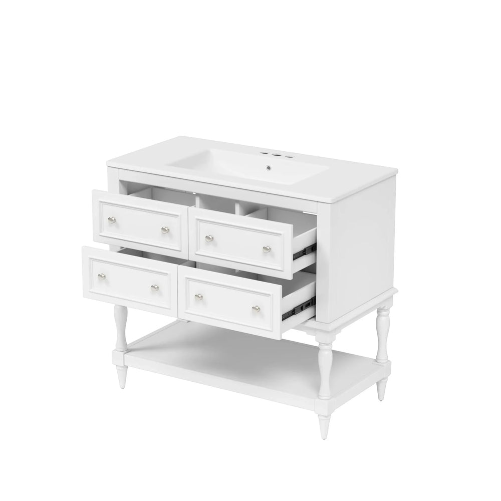 Bathroom Vanity Cabinet Ceramic Undermount Sink White Finish Modern Media 12