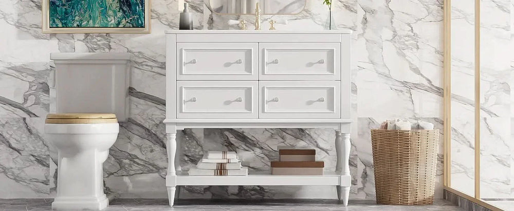 Bathroom Vanity Cabinet Ceramic Undermount Sink White Finish Modern Media 25