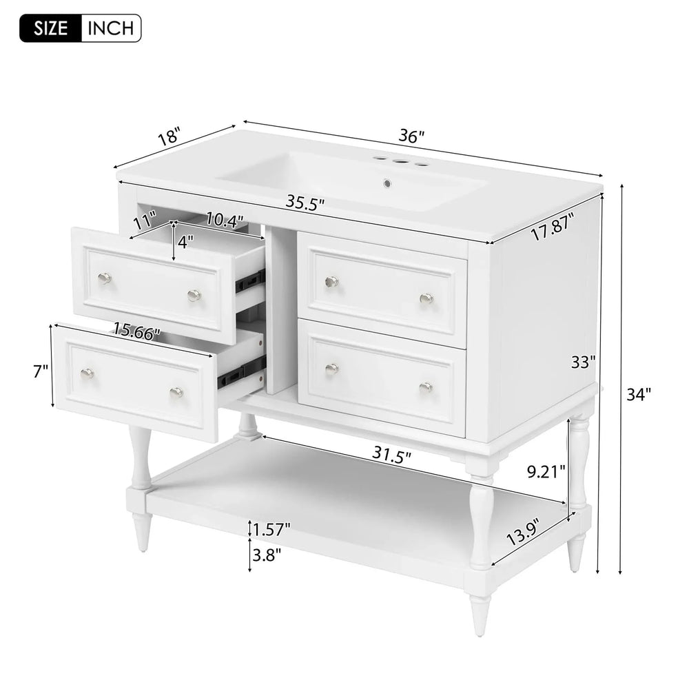 Bathroom Vanity Cabinet Ceramic Undermount Sink White Finish Modern Media 9