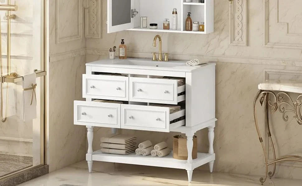 Bathroom Vanity Cabinet Ceramic Undermount Sink White Finish Modern Media 21