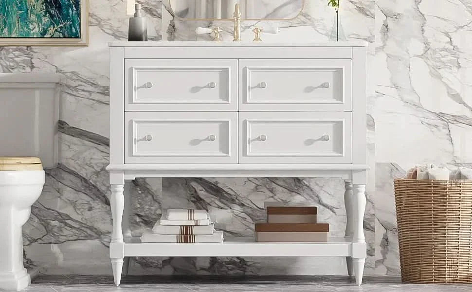 Bathroom Vanity Cabinet Ceramic Undermount Sink White Finish Modern Media 23