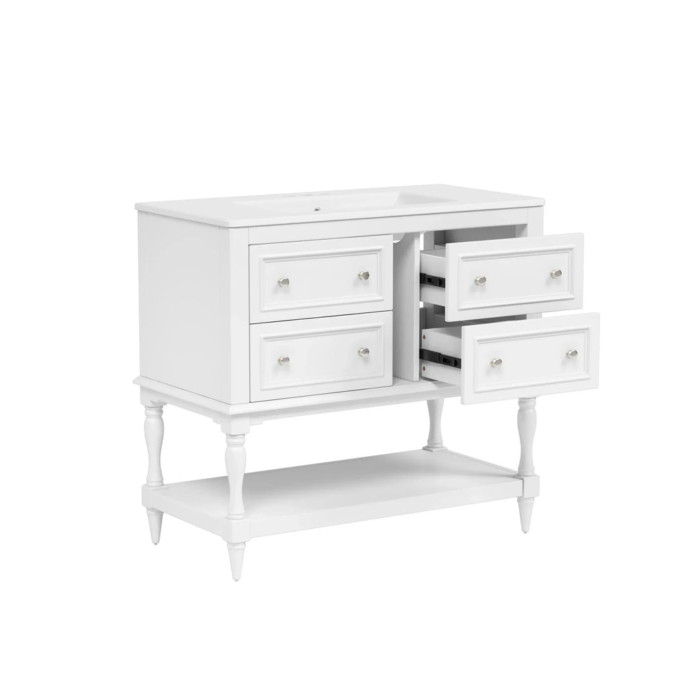 Bathroom Vanity Cabinet Ceramic Undermount Sink White Finish Modern Media 16