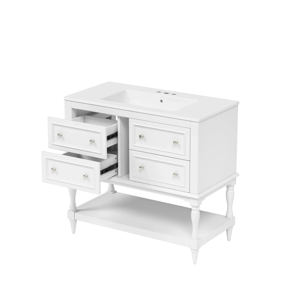 Bathroom Vanity Cabinet Ceramic Undermount Sink White Finish Modern Media 11