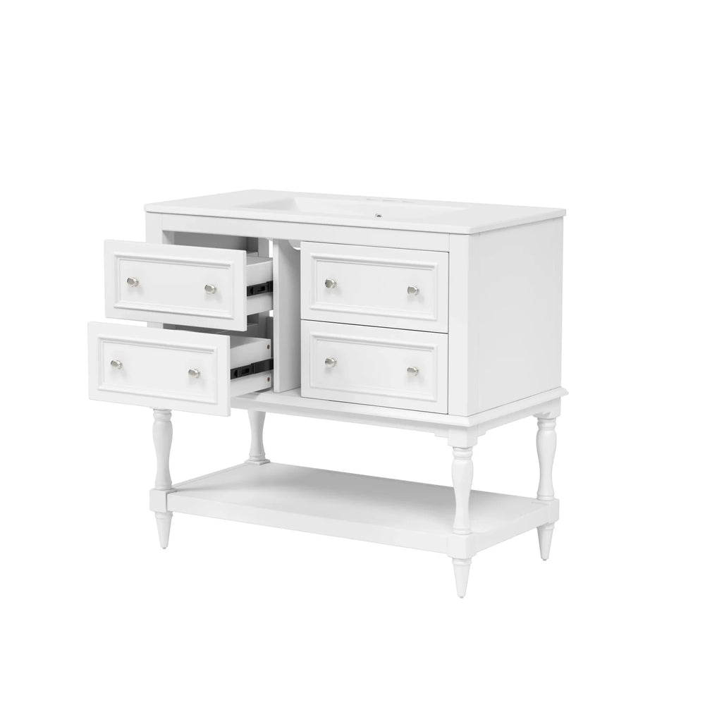 Bathroom Vanity Cabinet Ceramic Undermount Sink White Finish Modern Media 15