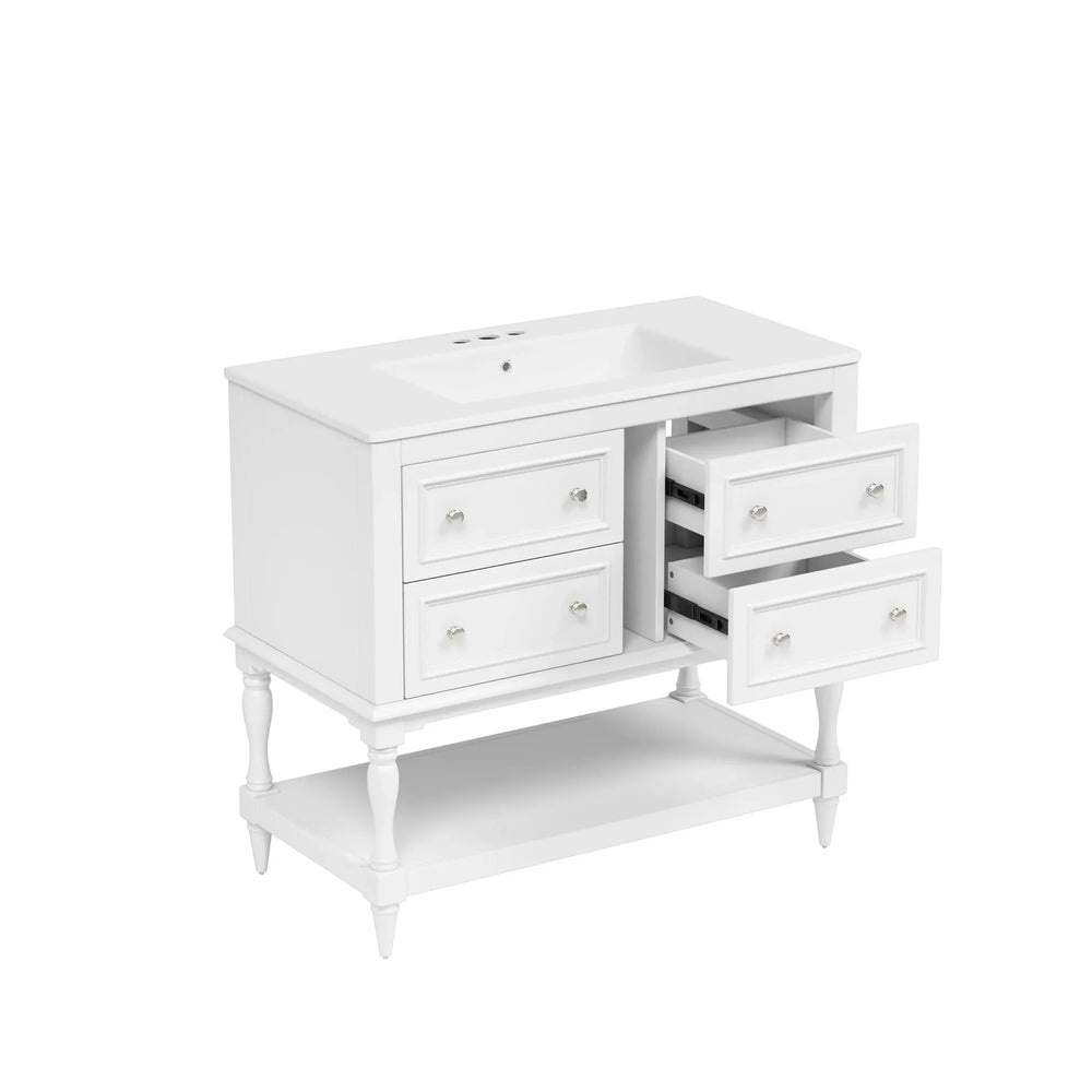 Bathroom Vanity Cabinet Ceramic Undermount Sink White Finish Modern Media 13