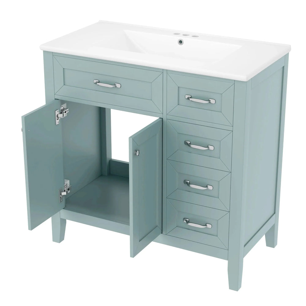 Bathroom Vanity Solid Wood With Sink Green 36 Inch Wide Cabinet Storage Media 11