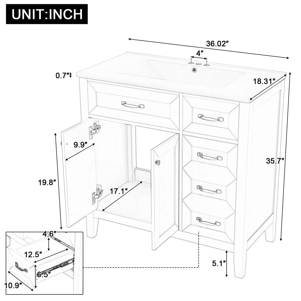 36' Bathroom Vanity with Sink Combo, Green Bathroom Cabinet with Drawers, Solid Frame and MDF Board (Old Sku:JL000007AAG) - DTY Store