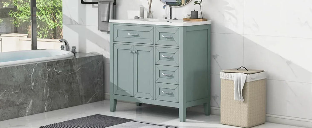 Bathroom Vanity Solid Wood With Sink Green 36 Inch Wide Cabinet Storage Media 22