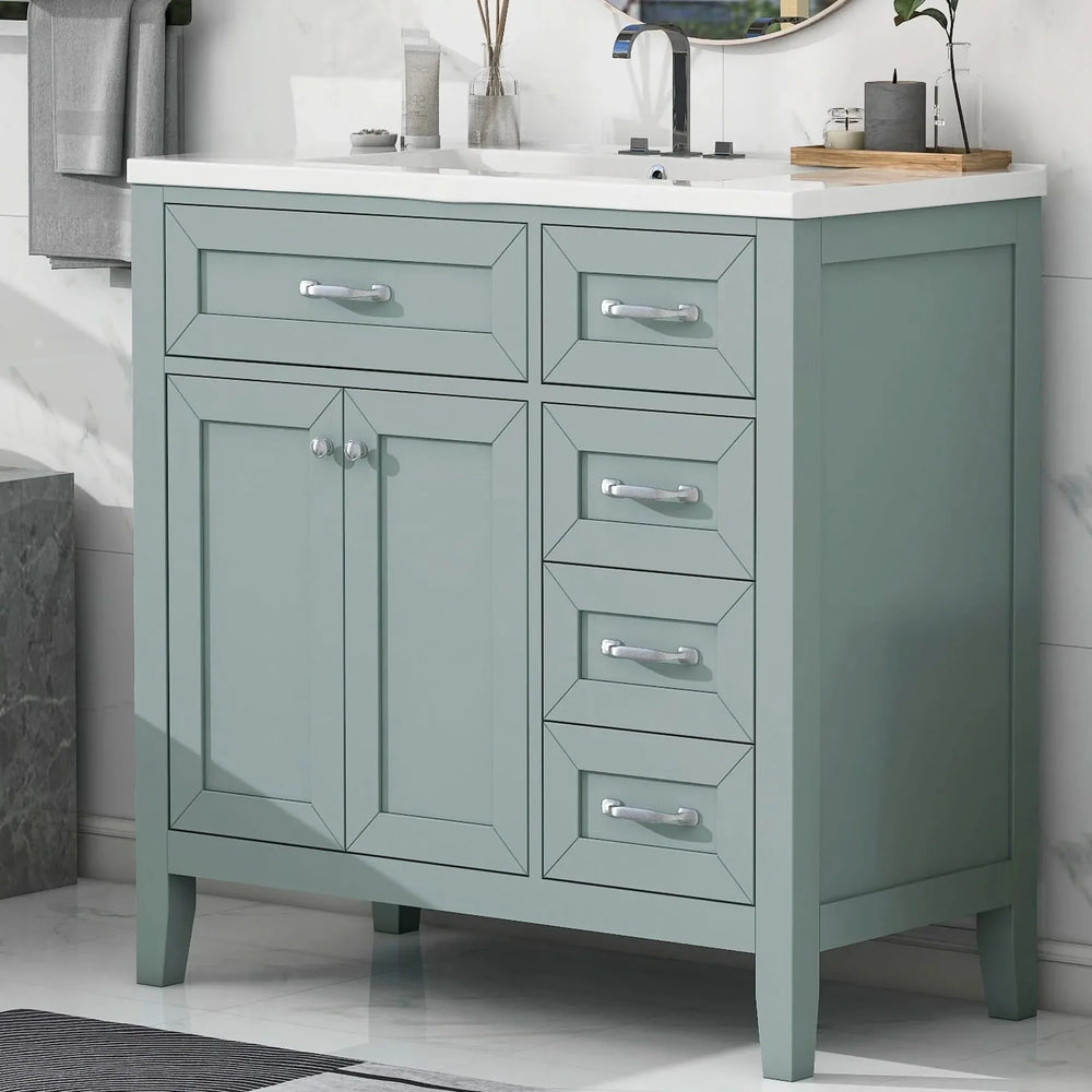 36' Bathroom Vanity with Sink Combo, Green Bathroom Cabinet with Drawers, Solid Frame and MDF Board (Old Sku:JL000007AAG) - DTY Store