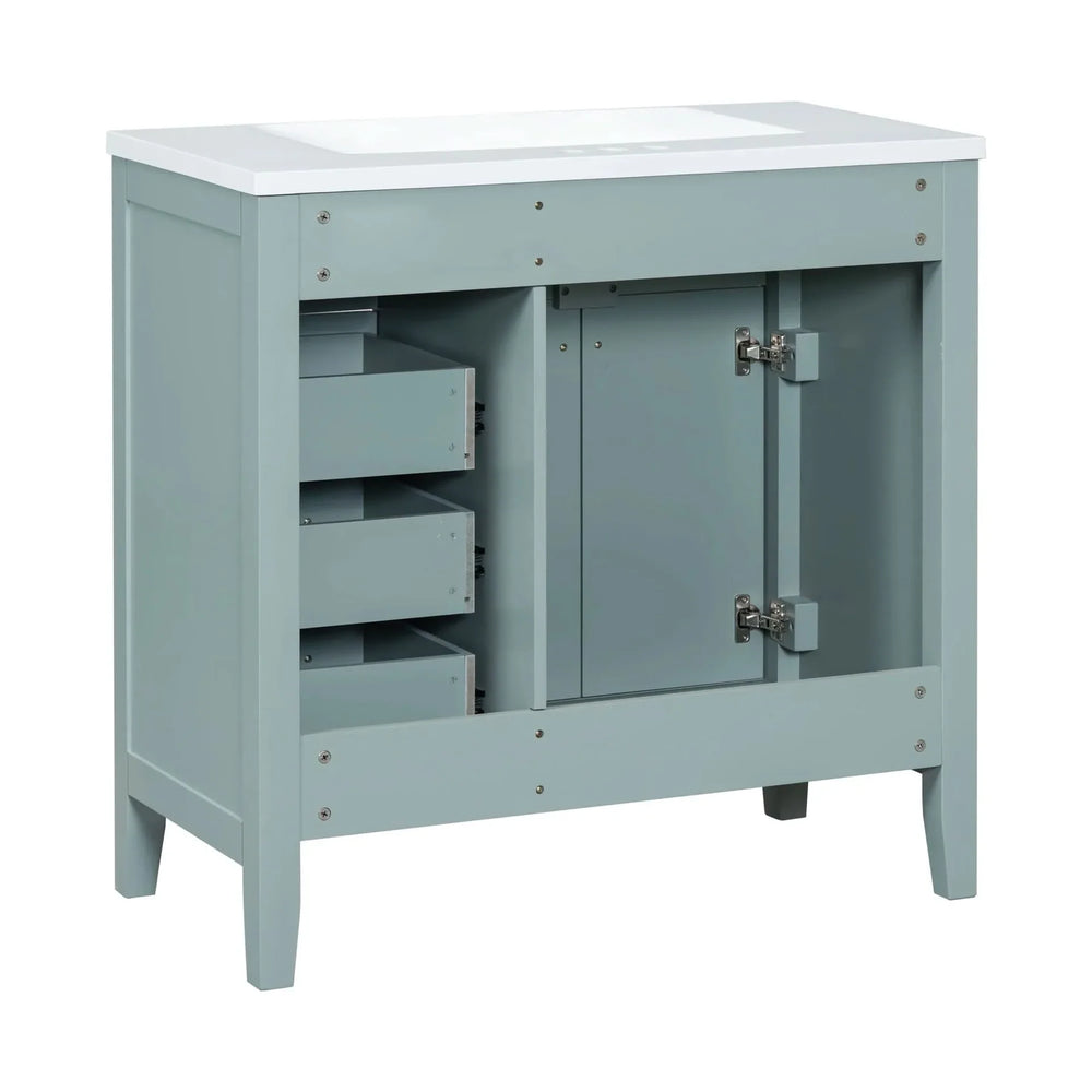 Bathroom Vanity Solid Wood With Sink Green 36 Inch Wide Cabinet Storage Media 14