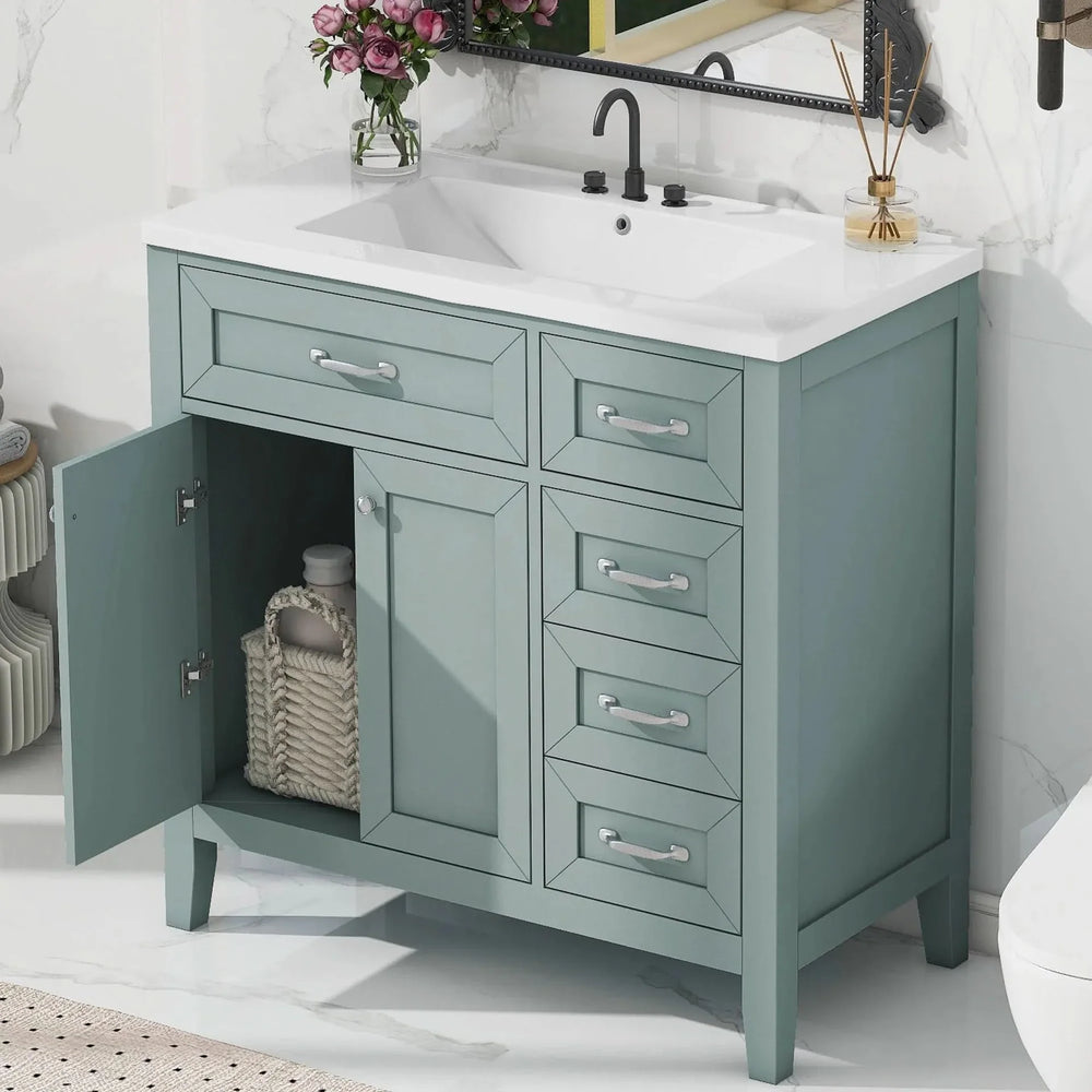 36' Bathroom Vanity with Sink Combo, Green Bathroom Cabinet with Drawers, Solid Frame and MDF Board (Old Sku:JL000007AAG)- DTY Store