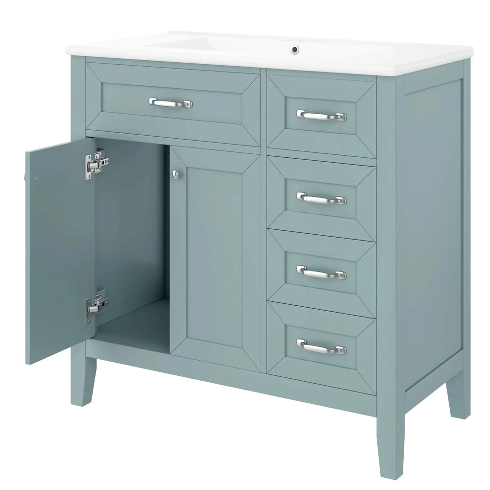 Bathroom Vanity Solid Wood With Sink Green 36 Inch Wide Cabinet Storage Media 8