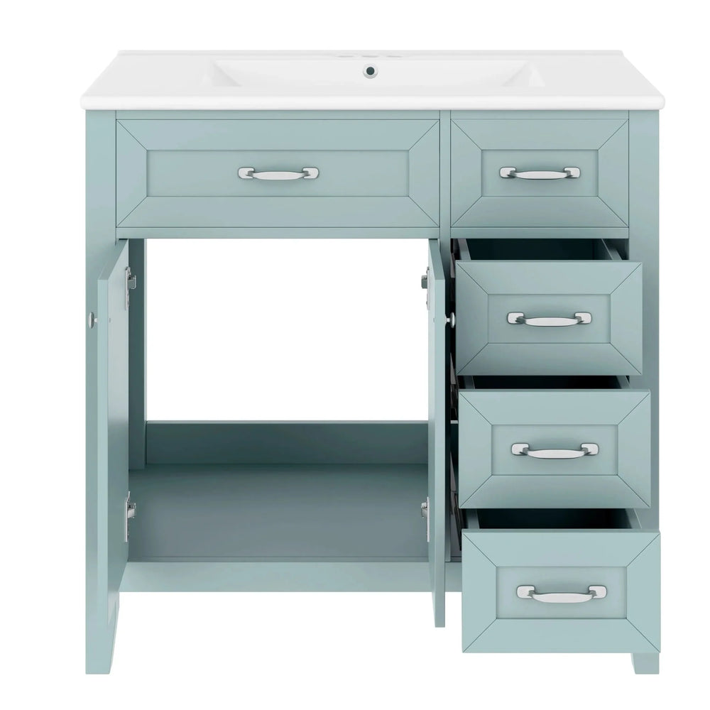 Bathroom Vanity Solid Wood With Sink Green 36 Inch Wide Cabinet Storage Media 13