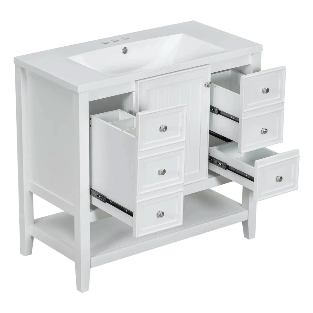 Bathroom Vanity With Sink 36 Inch Solid Wood White Cabinet & Drawers Media 15
