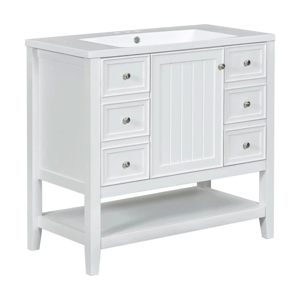 Bathroom Vanity With Sink 36 Inch Solid Wood White Cabinet & Drawers Media 16