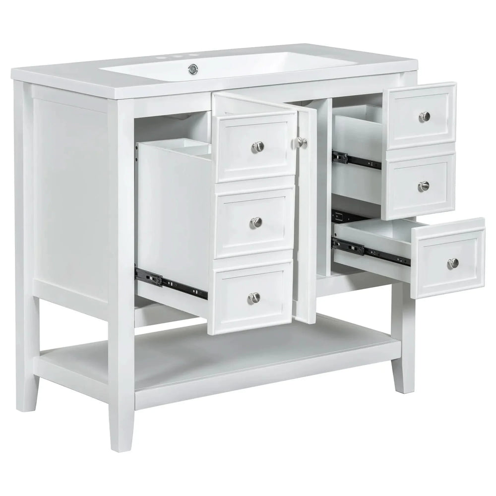 Bathroom Vanity With Sink 36 Inch Solid Wood White Cabinet & Drawers Media 17