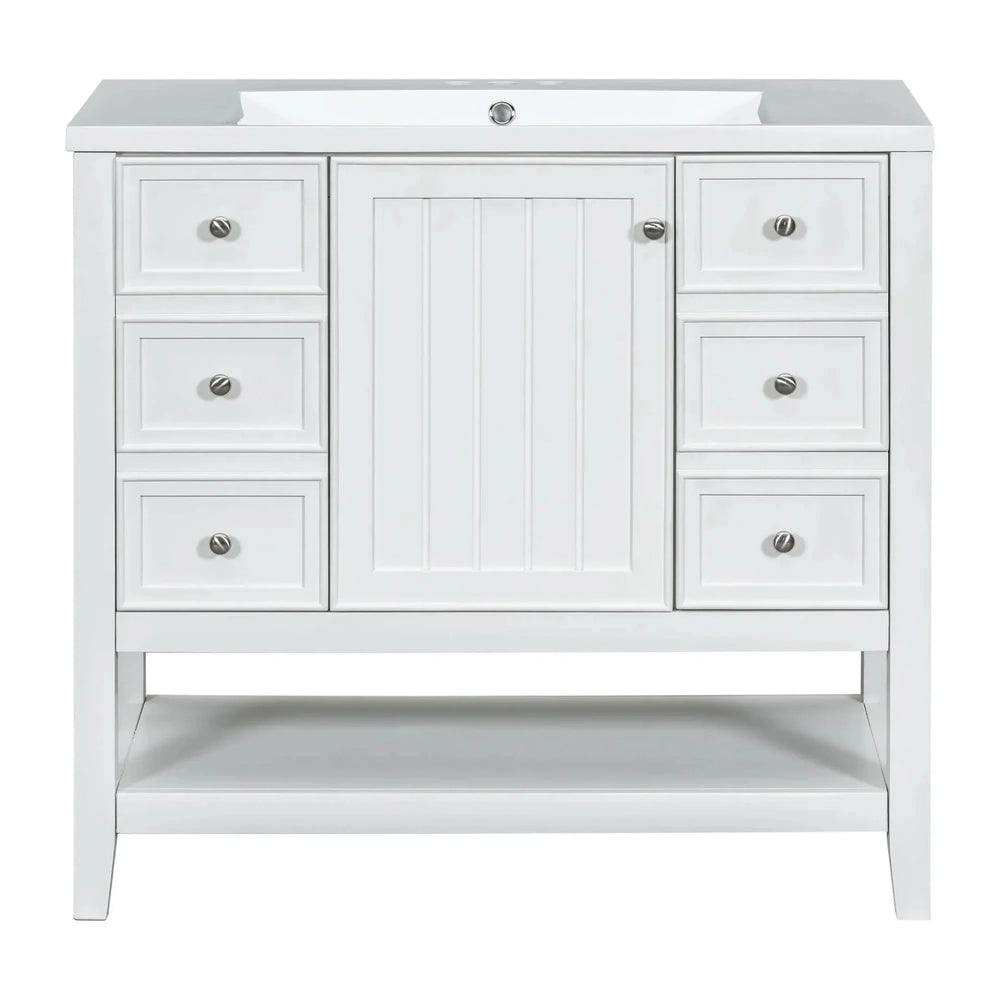 Bathroom Vanity With Sink 36 Inch Solid Wood White Cabinet & Drawers Media 22