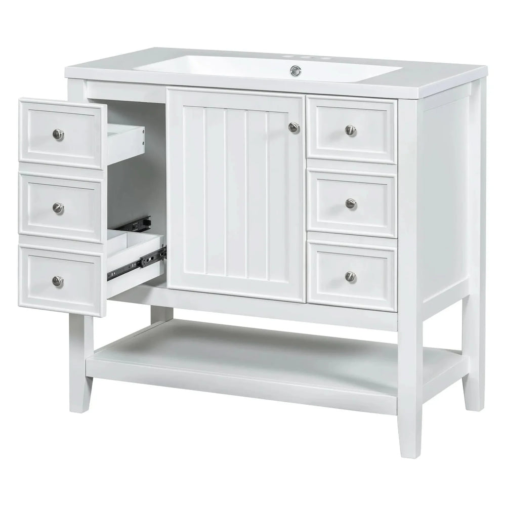 Bathroom Vanity With Sink 36 Inch Solid Wood White Cabinet & Drawers Media 14
