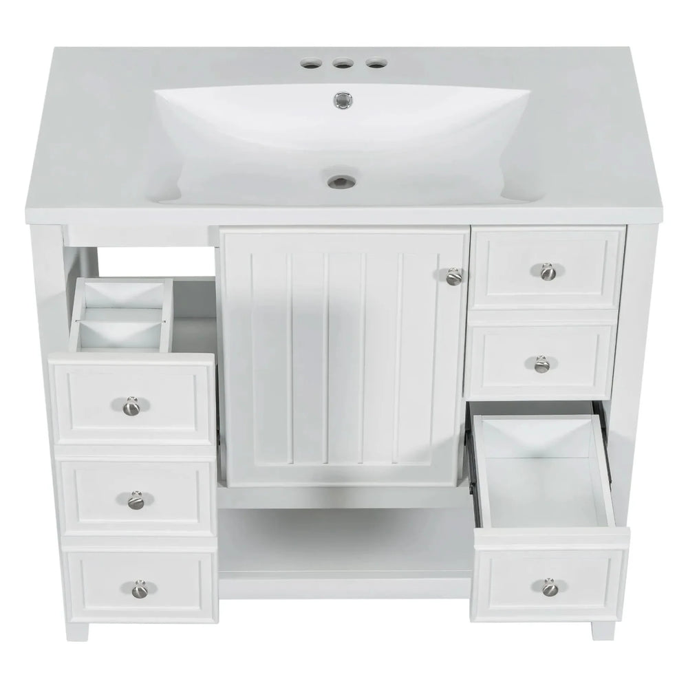 Bathroom Vanity With Sink 36 Inch Solid Wood White Cabinet & Drawers Media 13