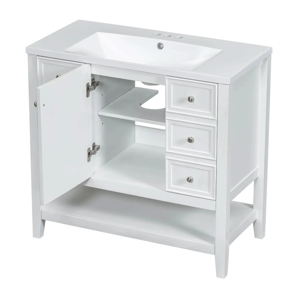 Bathroom Vanity With Sink 36 Inch Solid Wood White Cabinet & Drawers Media 21