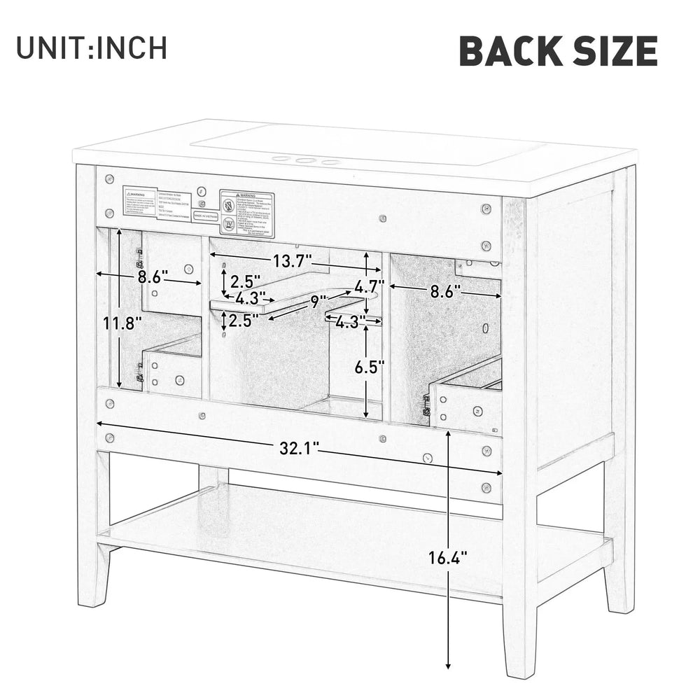 Bathroom Vanity With Sink 36 Inch Solid Wood White Cabinet & Drawers Media 9