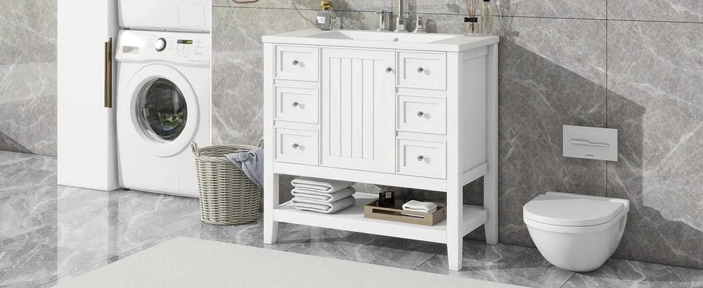 Bathroom Vanity With Sink 36 Inch Solid Wood White Cabinet & Drawers Media 29
