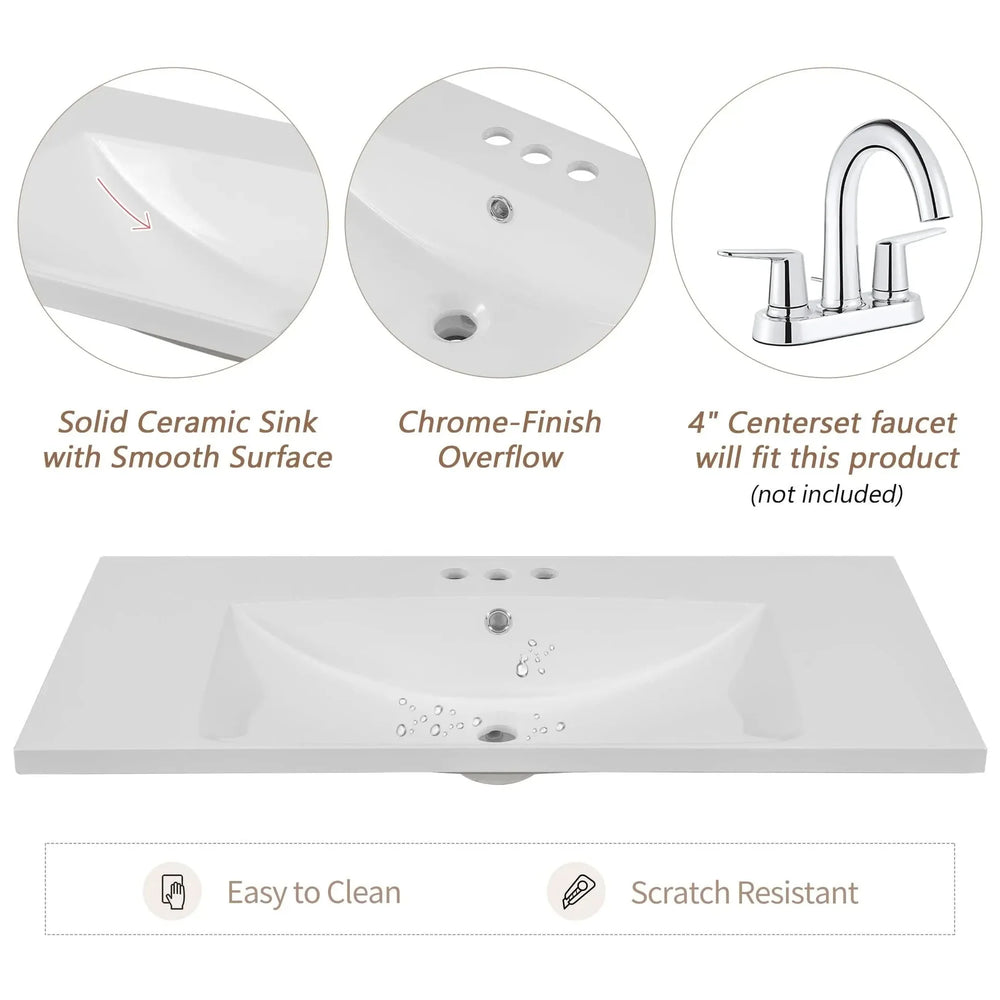 Bathroom Vanity With Sink 36 Inch Solid Wood White Cabinet & Drawers Media 10