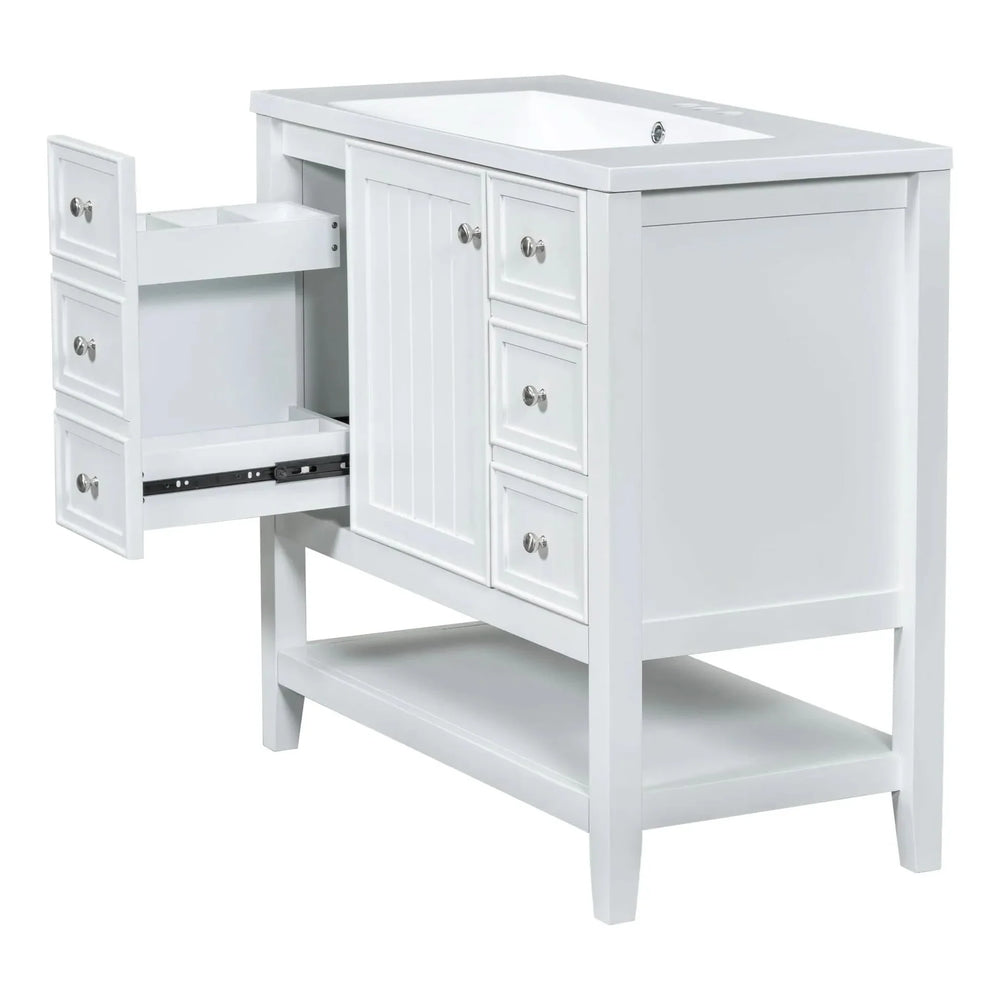 Bathroom Vanity With Sink 36 Inch Solid Wood White Cabinet & Drawers Media 23
