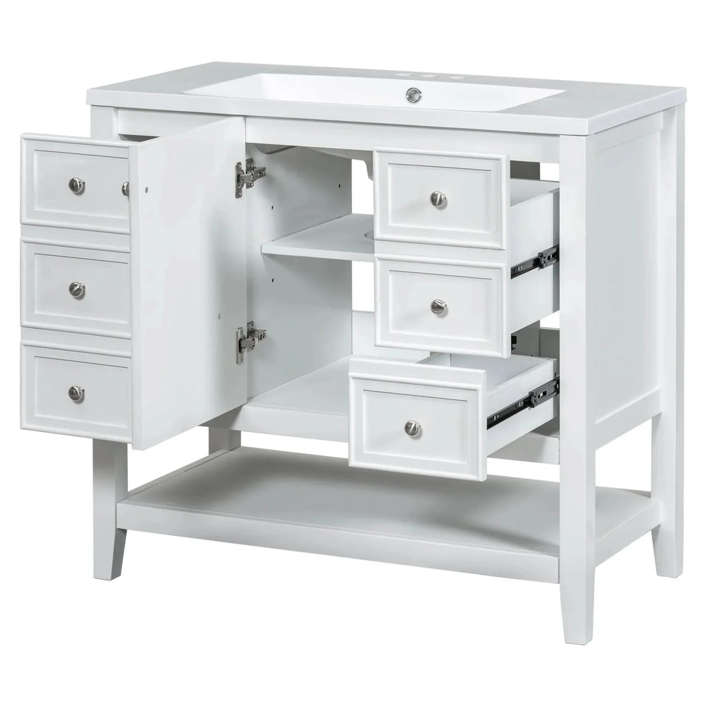 Bathroom Vanity With Sink 36 Inch Solid Wood White Cabinet & Drawers Media 20