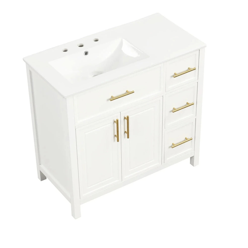 Bathroom Vanity Solid Wood & MDF White Finish With Sink Top & Ample Storage Media 18