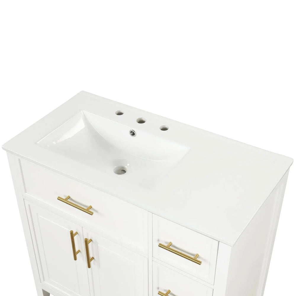 Bathroom Vanity Solid Wood & MDF White Finish With Sink Top & Ample Storage Media 25