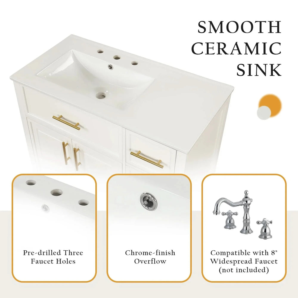 Bathroom Vanity Solid Wood & MDF White Finish With Sink Top & Ample Storage Media 7