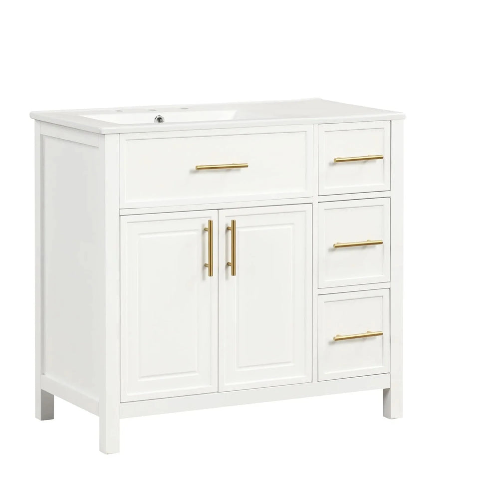 Bathroom Vanity Solid Wood & MDF White Finish With Sink Top & Ample Storage Media 16