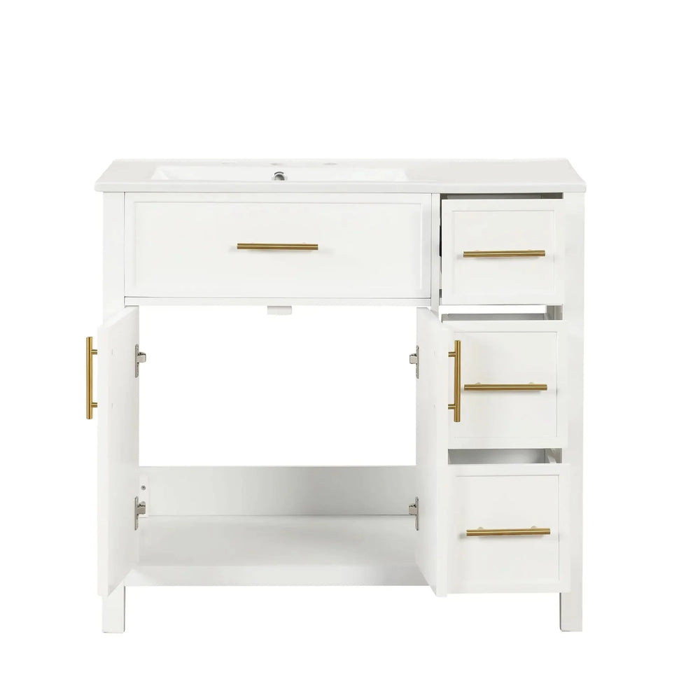 Bathroom Vanity Solid Wood & MDF White Finish With Sink Top & Ample Storage Media 21
