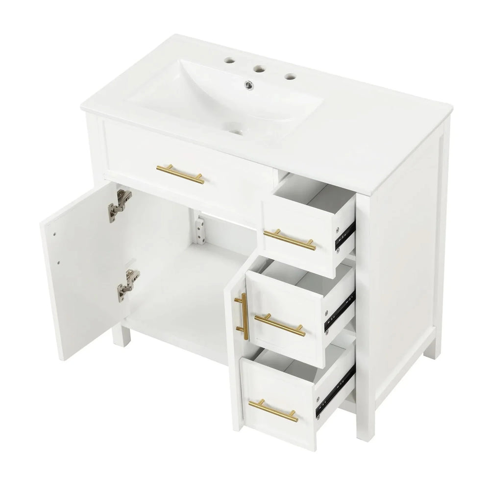 Bathroom Vanity Solid Wood & MDF White Finish With Sink Top & Ample Storage Media 11