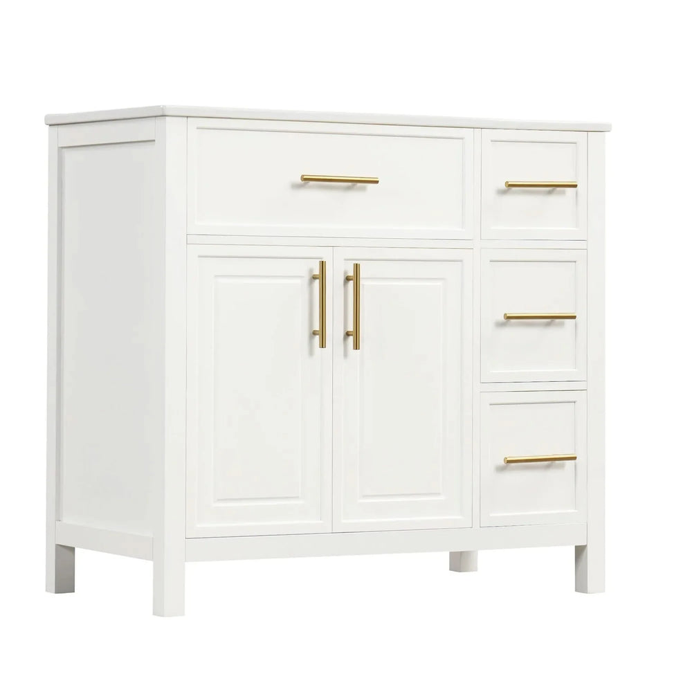 Bathroom Vanity Solid Wood & MDF White Finish With Sink Top & Ample Storage Media 24