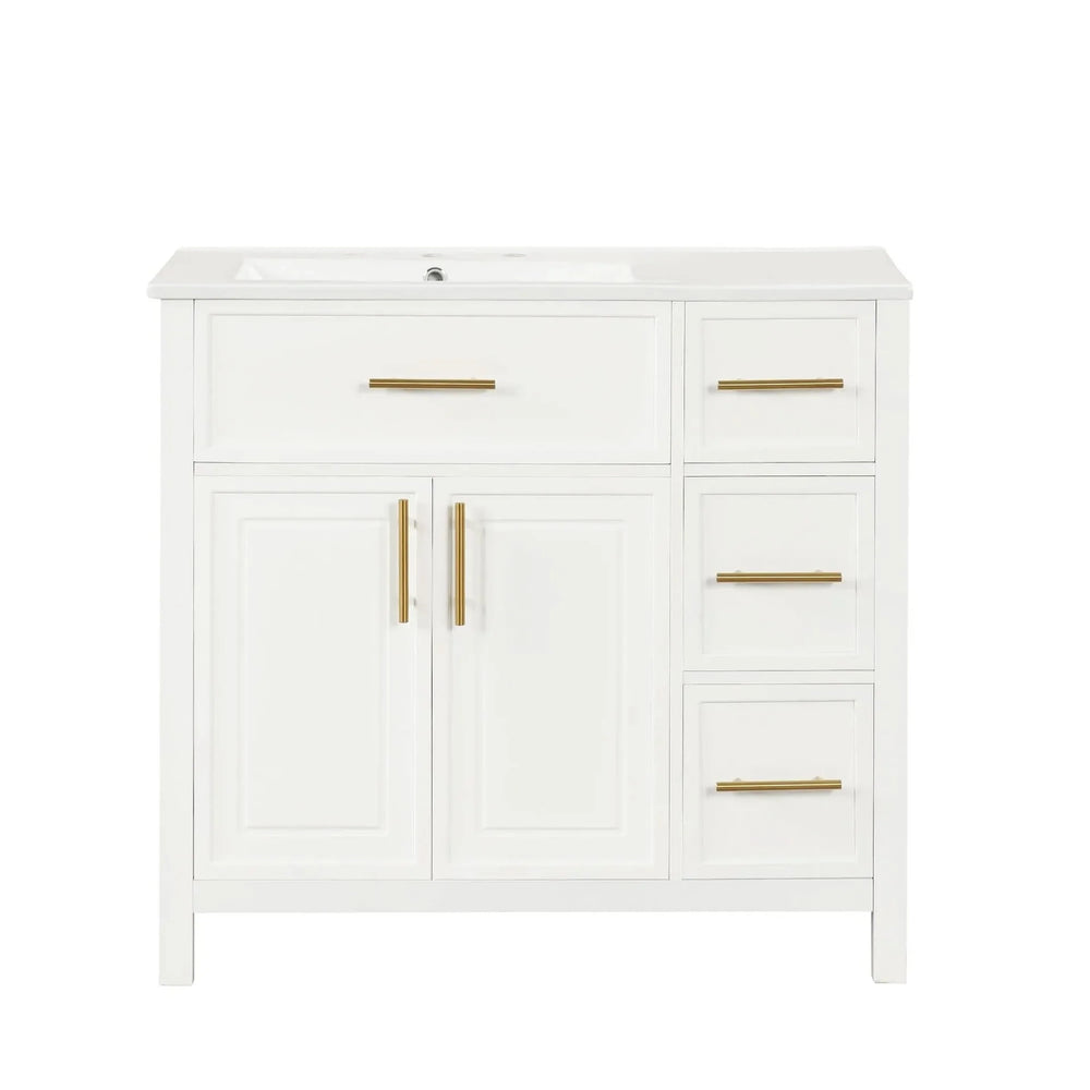 Bathroom Vanity Solid Wood & MDF White Finish With Sink Top & Ample Storage Media 23