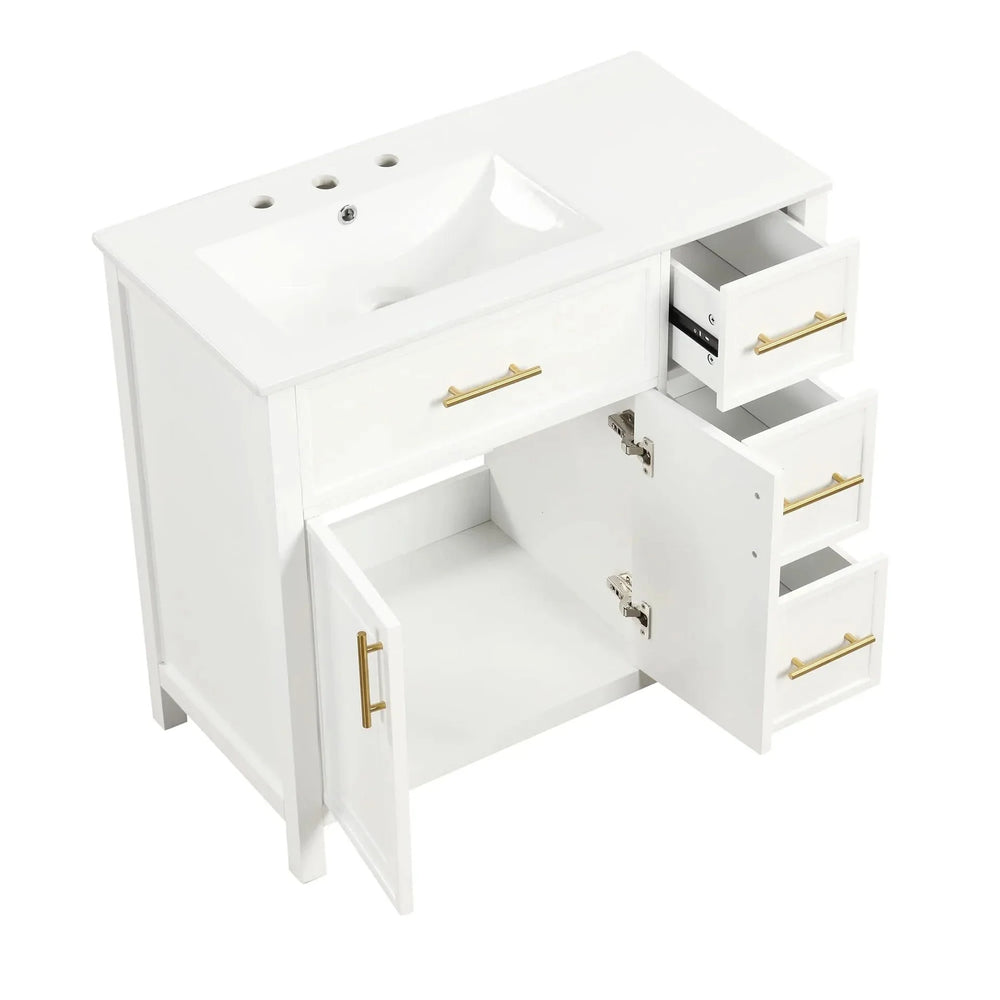Bathroom Vanity Solid Wood & MDF White Finish With Sink Top & Ample Storage Media 17