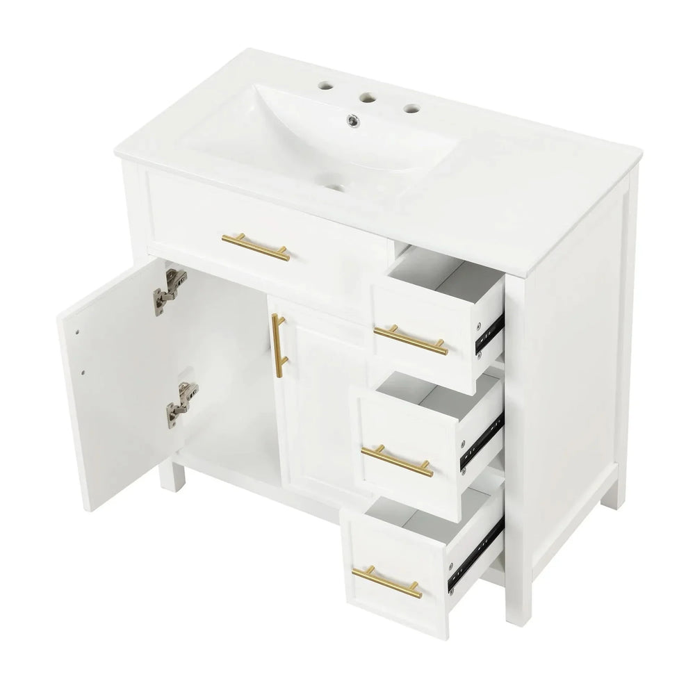 Bathroom Vanity Solid Wood & MDF White Finish With Sink Top & Ample Storage Media 14