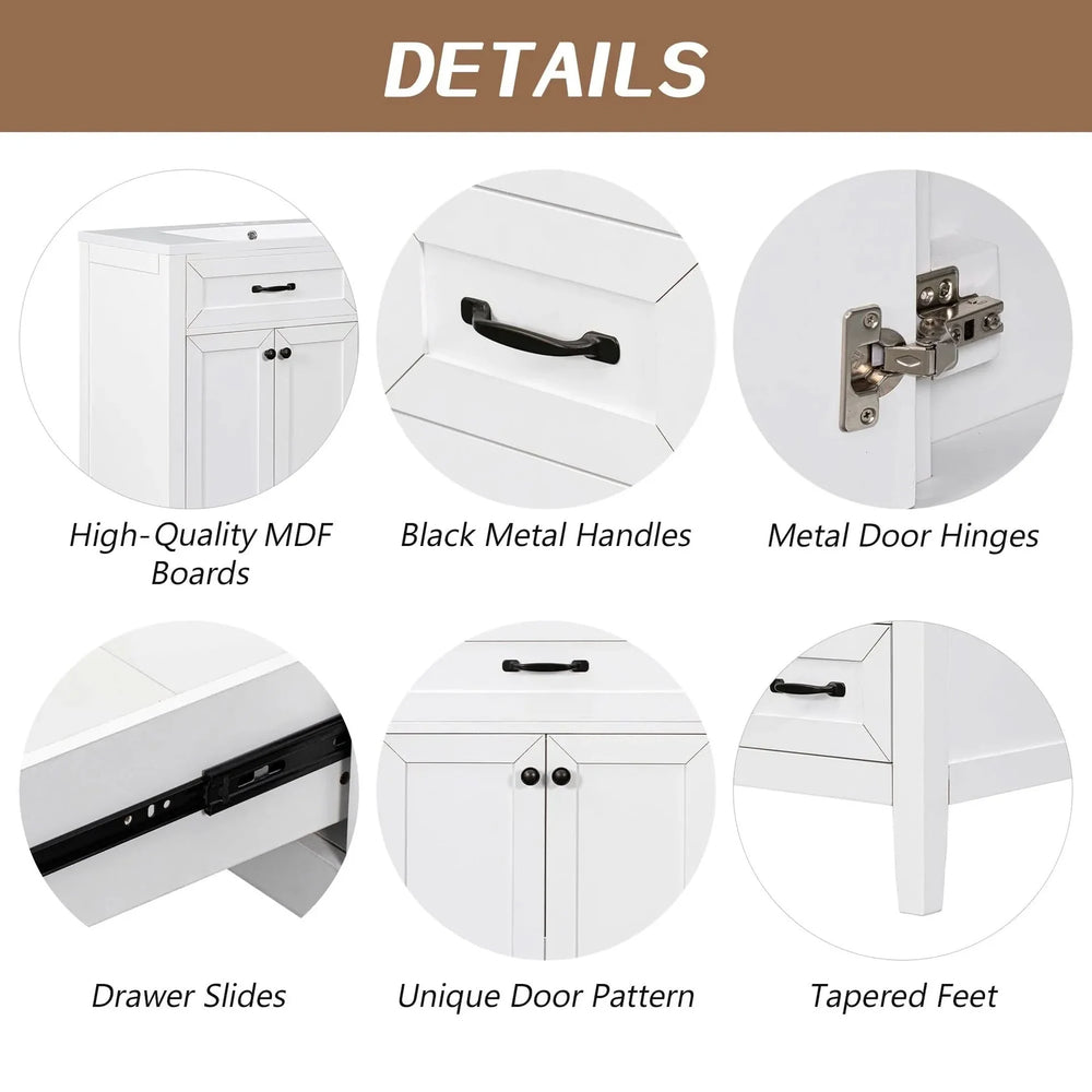 36' Bathroom Vanity without Sink, Cabinet Base Only, Bathroom Cabinet with Drawers, Solid Frame and MDF Board, White - DTY Store
