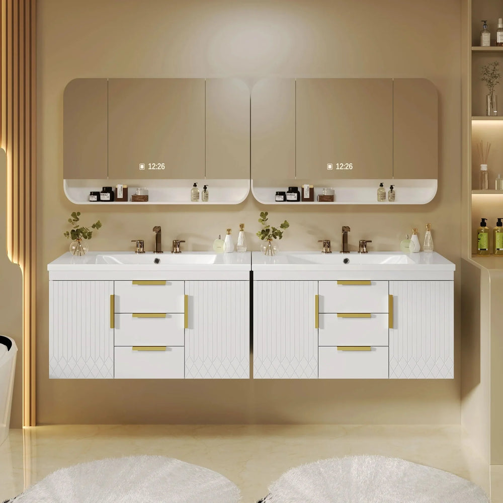 Bathroom Vanity Wall Mount Wood Storage Cabinet 2 Drawers Modern White Media 5